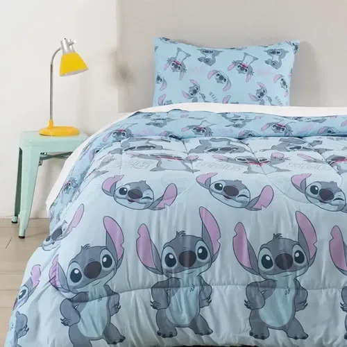Plumón Reversible 1.5 Plazas Poliéster Estampado Celeste
