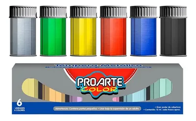 Temperas Metálicas 6 Colores 15cc Proarte Lavables