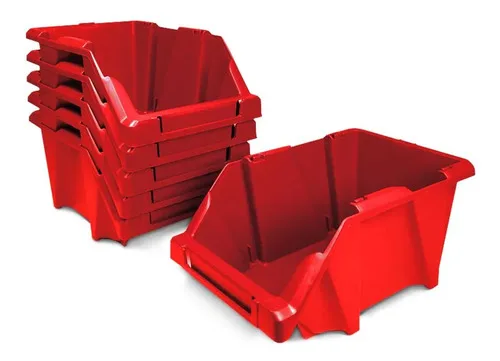 Set Organizador Apilable Plástico Resistente Rojo