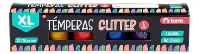 Témperas 6 Colores Glitter Torre Brillantes Coral Claro