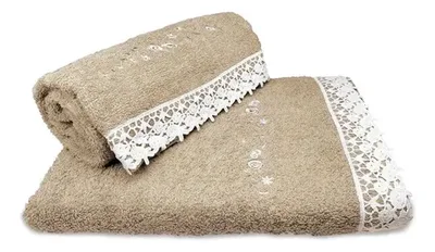 Set De 2 Toallas Bordadas Macramé Algodón Gris
