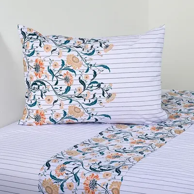 Set De Sábanas Estampadas 144 Hilos 1 Plaza Verde Oscuro