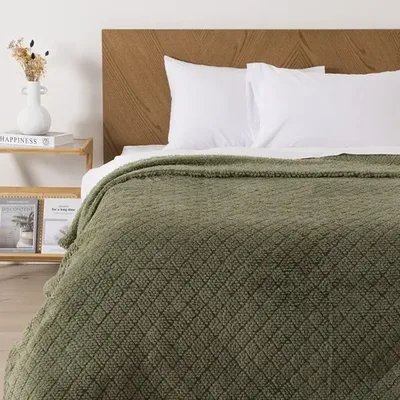 Frazada Sherpa Jacquard 2 Plazas Térmica Verde Verde