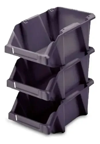 Set Organizador Apilable Plástico Resistente Hogar Gris Oscuro