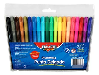 Plumones Proarte 20 Colores Punta Delgada