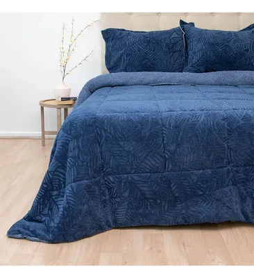 Cubrecama Sherpa Deluxe 2.5 Plazas Poliéster Azul