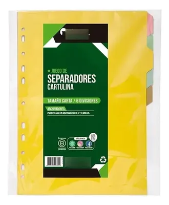 Separador Carta Cartulina 6 Posiciones Organizador