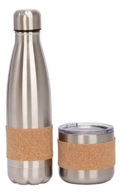 Set Botella Termica Acero Inoxidable Plateado