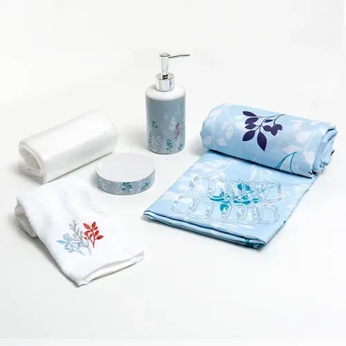 Set De Baño Cortina Plástica 6 Piezas