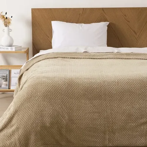 Frazada Sherpa Jacquard Térmica 1.5 Plazas Beige