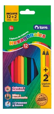 Lápices De Colores Hexagonales Set 12 + 2 Neón