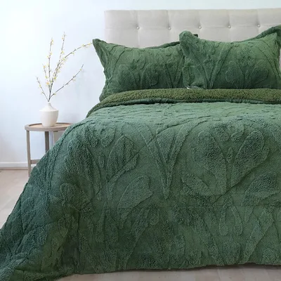 Cubrecama Sherpa Jacquard Deluxe 3 Plazas Verde