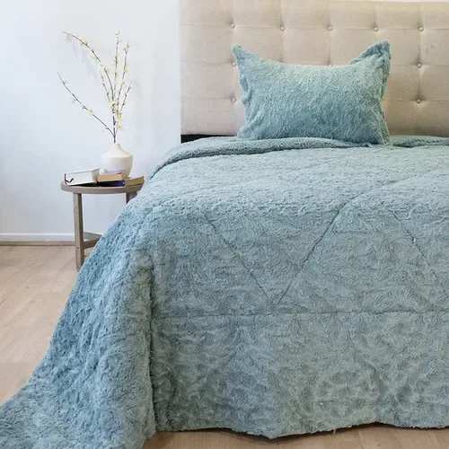 Cubrecama Plush Deluxe Sherpa 1.5 Plazas Menta Coral Claro