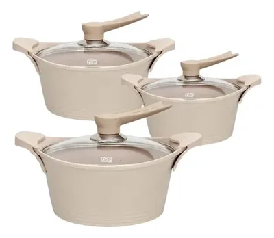 Batería De Cocina Aluminio 6 Piezas Antiadherente Beige