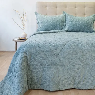 Cubrecama Plush Deluxe Sherpa 3 Plazas Menta Coral Claro