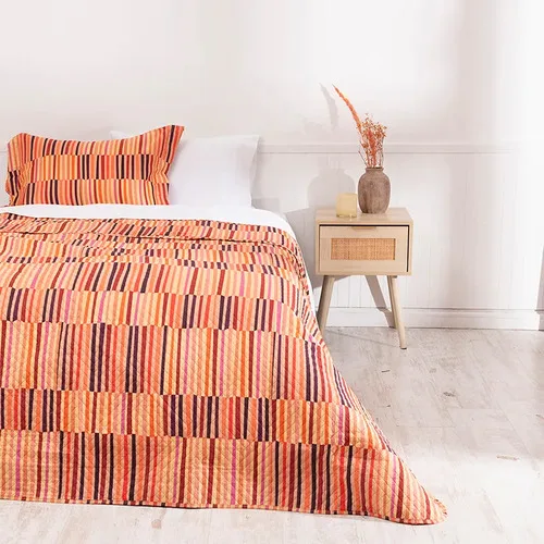 Quilt Estampado Reversible 1.5 Plazas Geométrico Coral Claro