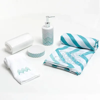 Set De Baño 6 Piezas Cortina Plástica Accesorios Coral Claro