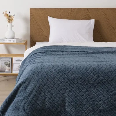 Frazada Sherpa Jacquard 1.5 Plazas Térmica Azul
