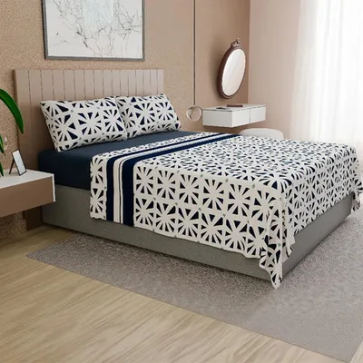 Set De Sábanas Polar King Estampadas Triángulos Verde Oscuro