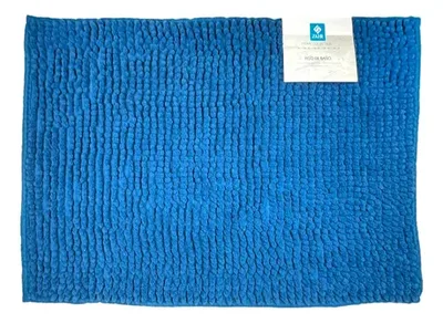 Piso De Baño Chenille Punto Antideslizante Azul
