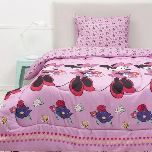 Plumón Reversible 1.5 Plazas Poliéster Minnie Coral Claro