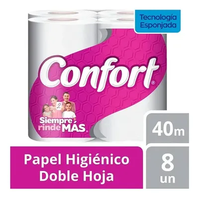Papel Higiénico Doble Hoja 40 Metros Pack 8 Rollos