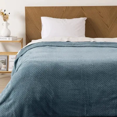 Frazada Sherpa Jacquard 1.5 Plazas Térmica Suave Celeste