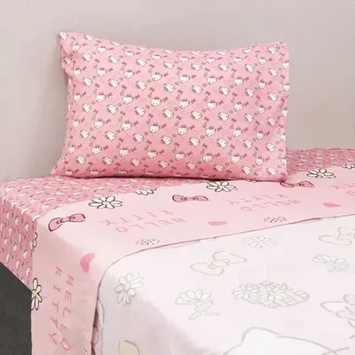Set De Sábanas Microfibra Single Hello Kitty Verde Oscuro