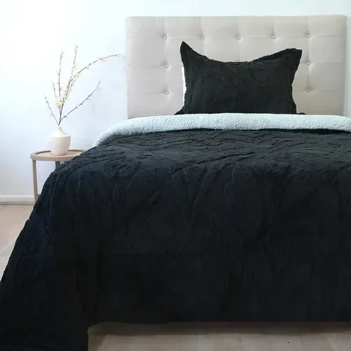 Cubrecama Sherpa Jacquard 1.5 Plazas Poliéster Negro