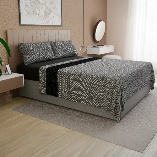 Set De Sábanas Polar King Geométrico Gris Negro Verde Oscuro