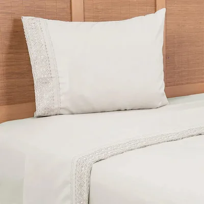 Set De Sábanas Microfibra Broderie 1.5 Plazas Beige