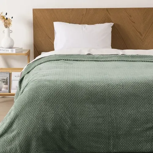 Frazada Sherpa Jacquard 1.5 Plazas Térmica Suave Verde