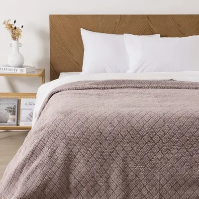 Frazada Sherpa Jacquard 2 Plazas Térmica Suave Coral Claro