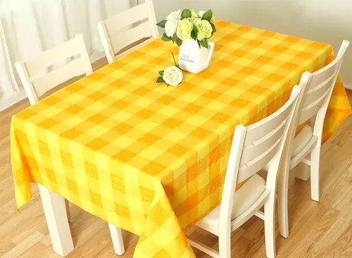Mantel Rectangular Polycotton Cuadrillé Para Mesa Amarillo