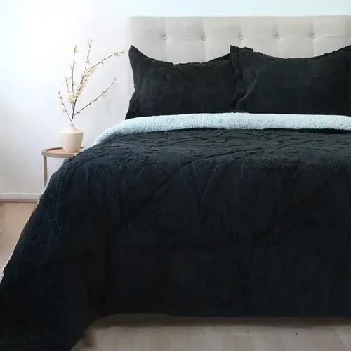 Cubrecama Sherpa Jacquard Deluxe 2 Plazas Negro Negro
