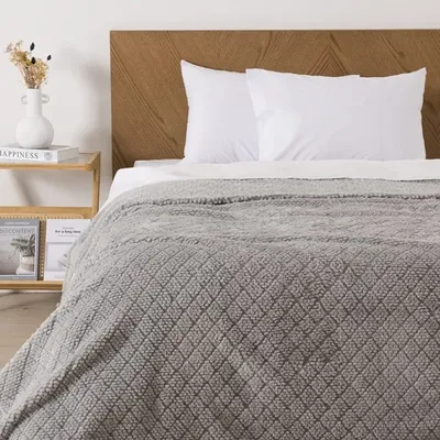 Frazada Sherpa Jacquard 2 Plazas Térmica Suave Gris