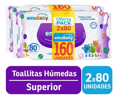 Toallas Húmedas Desechables 160 Unidades Emu Wipes