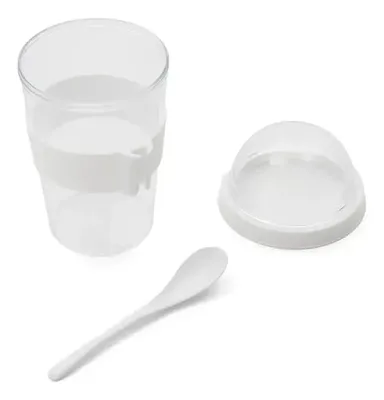 Taza Plástica Con Compartimento Cereales Coral Claro