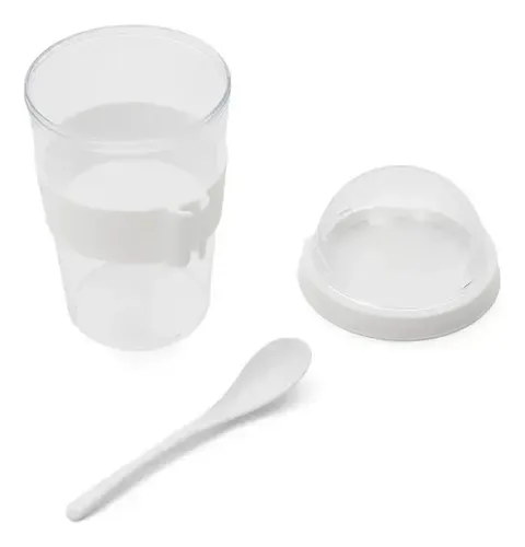 Taza Plástica Con Compartimento Cereales Coral Claro