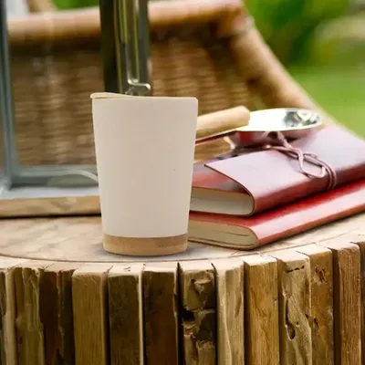 Taza Reutilizable Pp Bamboo Antiderrame Beige