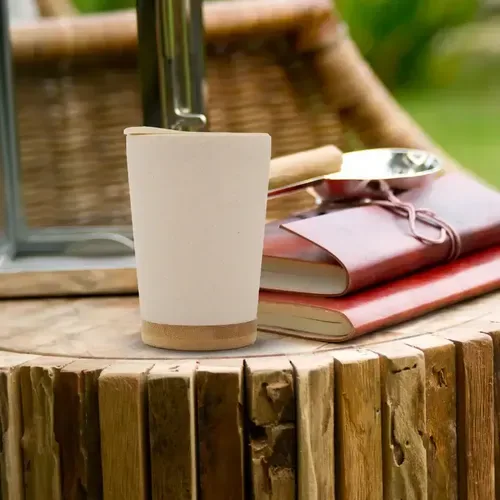 Taza Reutilizable Pp Bamboo Antiderrame Beige