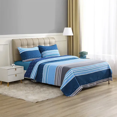 Set De Sábanas Polar Franjas Azul Celeste 2 Plazas Verde Oscuro