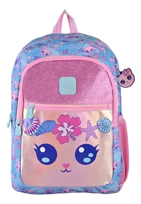 Mochila Escolar Linder 25l Impermeable Niños Coral Claro Coral Con Estampado Infantil (conchas/estrellas Y Caritas)