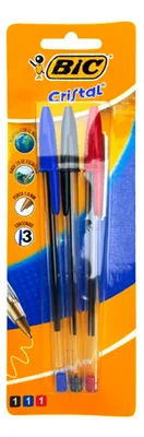 Bolígrafo Bic Cristal Set 3 Colores Azul Negro Rojo Amarillo