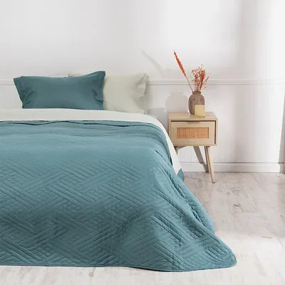 Set De Sábanas Y Quilt Reversible 1.5 Plaza Poliéster Verde