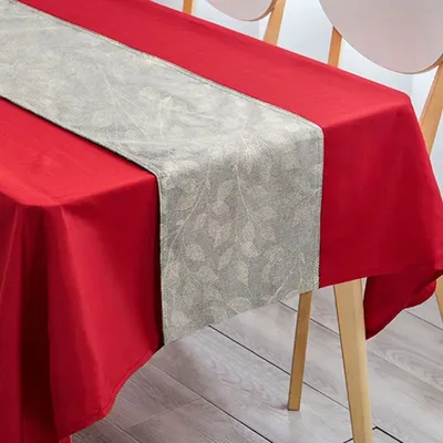 Set Mantel Camino De Mesa Poliéster Rojo Gris Coral Claro