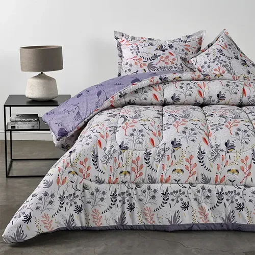 Plumón Estampado 2 Plazas Microfibra Poliéster Coral Claro
