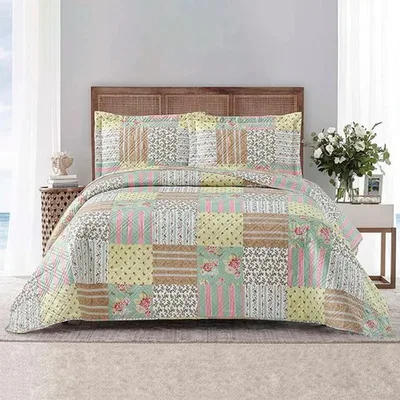 Quilt Estampado 1.5 Plazas Patchwork Poliéster Verde
