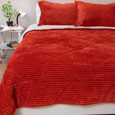 Cubrecama Sherpa Poliéster Térmico 3 Plazas Terracota