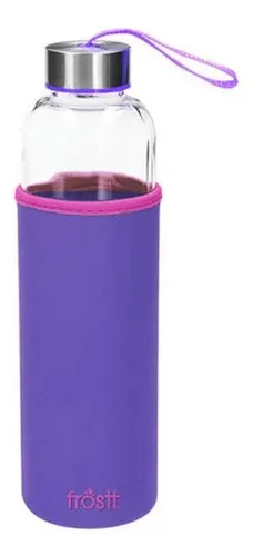 Botella De Vidrio 525ml Con Funda Neopreno Coral Claro